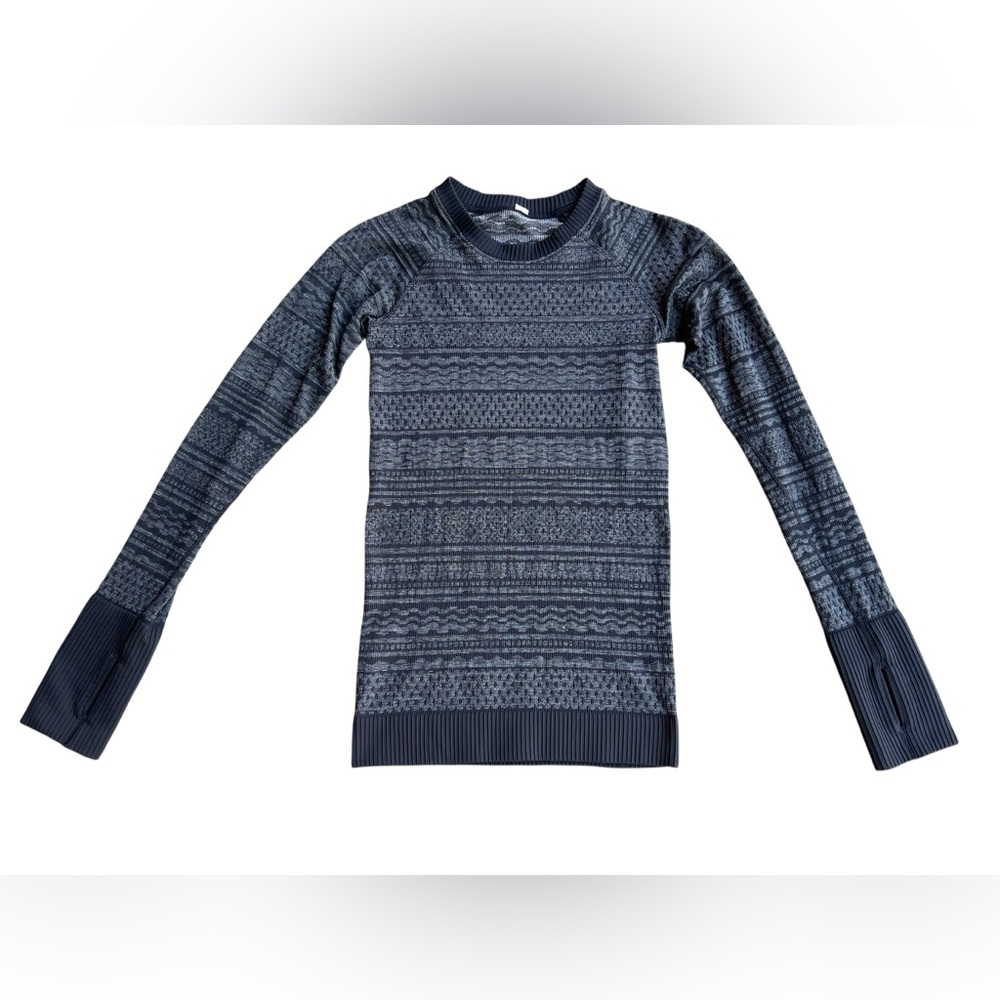 LULULEMON Rest-Less Pullover Black Fair Isle L/S Top Athleisure‎ Thumbholes Yoga